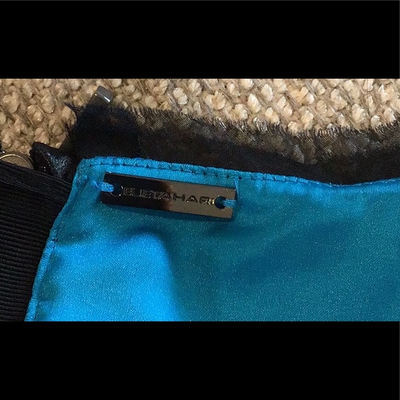 Elie Tahari fit and flare back zip dress, black over aqua, size 2 - Picture 12 of 13